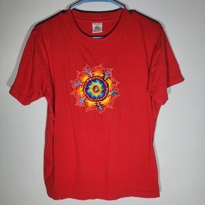 🌈90S HAND EMBROIDERED SHREE YANTRA RAINBOW MANDELA OM T🌈
